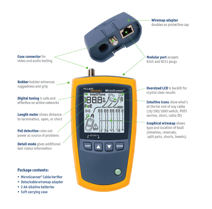 Microscanner Fluke MicroScanner 2 Cable Verifier MS2-100 | RJ45 cable tester ...